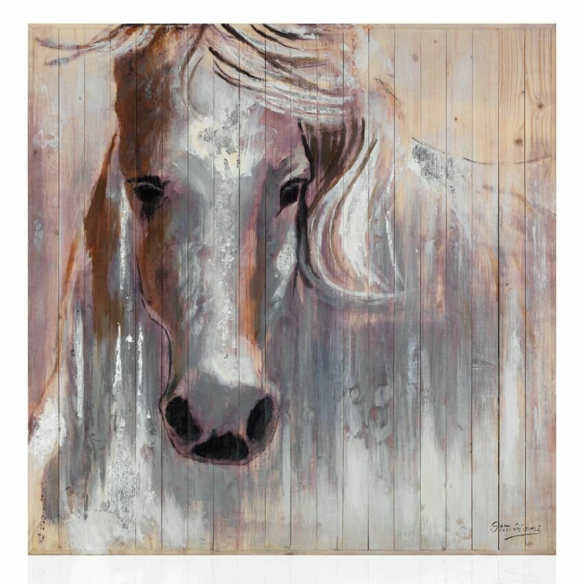 Quadro "cavallo bianco"in legno c/farg.100x100