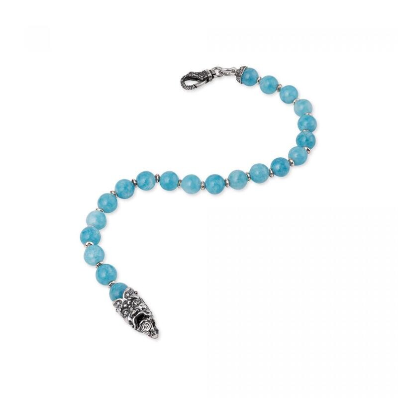 Bracciale con maschera e moschettone arg.925/000 e quarzo blue sponge Bracciale con maschera e moschettone arg.925/000 e quarzo blue sponge