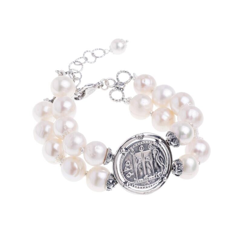 Bracciale c/moneta e perle coltivate Bracciale c/moneta e perle coltivate