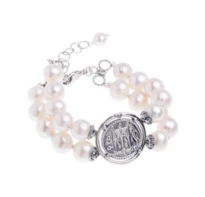 Bracciale c/moneta e perle coltivate Bracciale c/moneta e perle coltivate