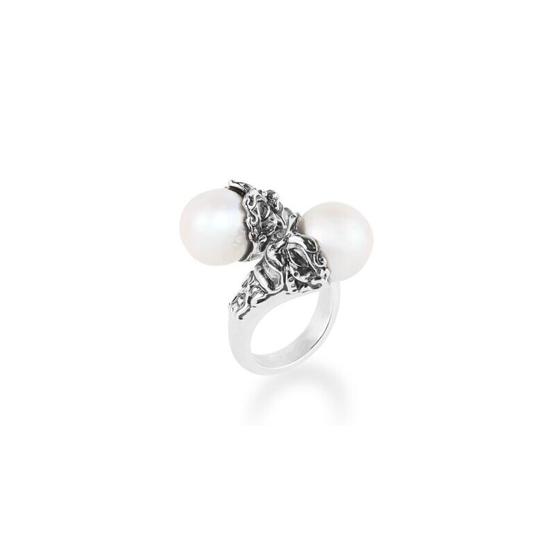 Anello contrarié con perle e maschere Anello contrarié con perle e maschere