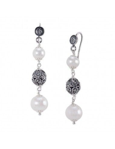 Orecchini in argento con sinacoli e perle