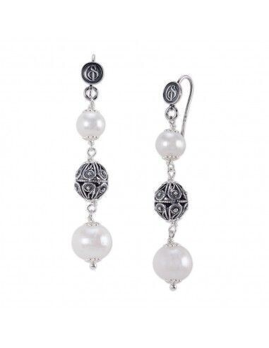 Orecchini in argento con sinacoli e perle Orecchini in argento con sinacoli e perle