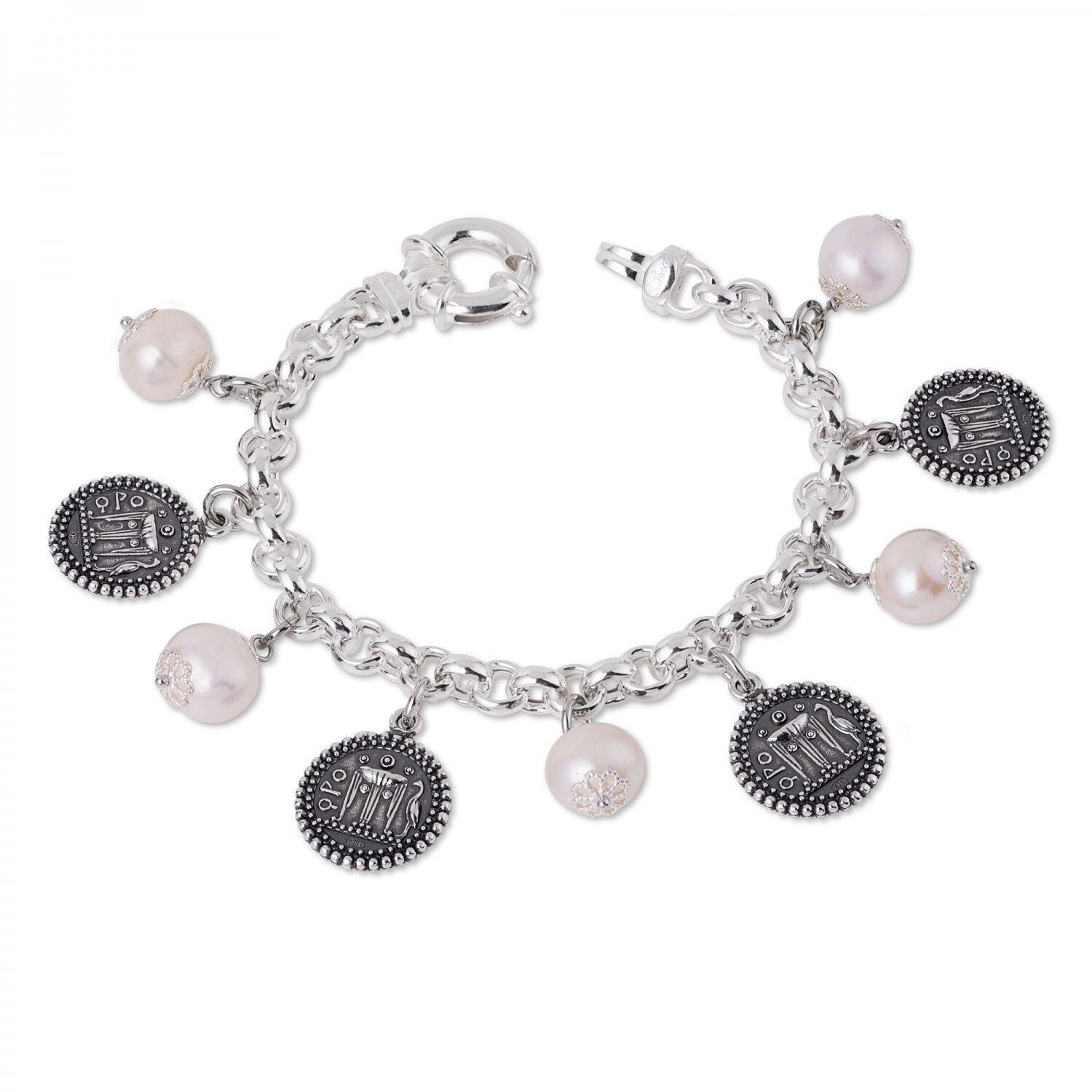 Bracciale in argento con perle e Monete