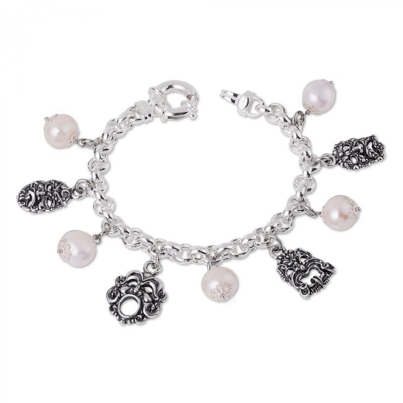 Bracciale in argento con perle e Maschere Bracciale in argento con perle e Maschere
