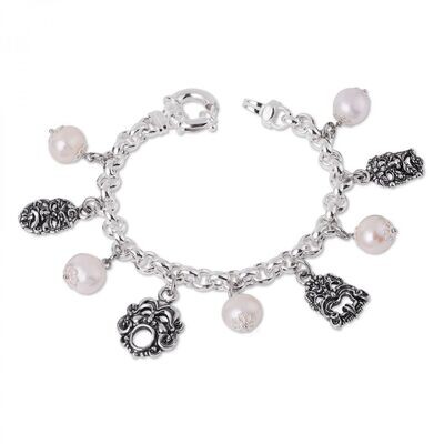 Bracciale in argento con perle e Maschere