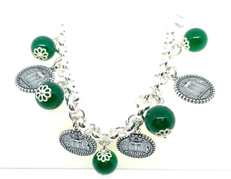 Bracciale in argento con pietre VERDI e monete art. 28055ve Bracciale in argento con pietre VERDI e monete art. 28055ve
