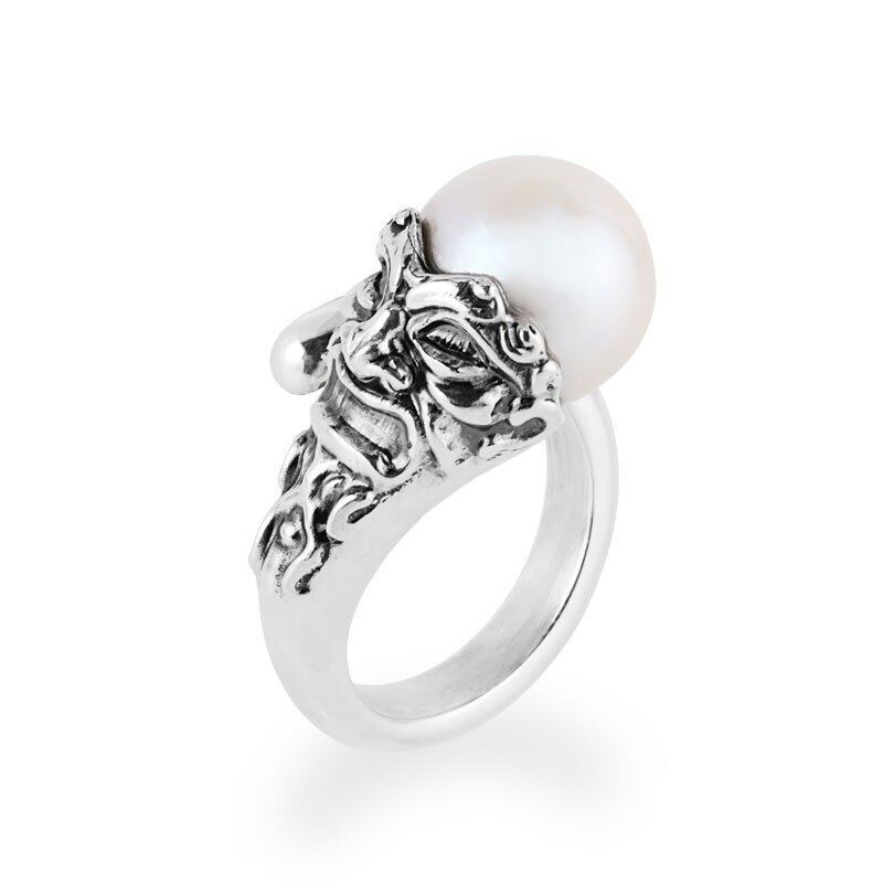 Anello con perla e maschera 14 Anello con perla e maschera 14