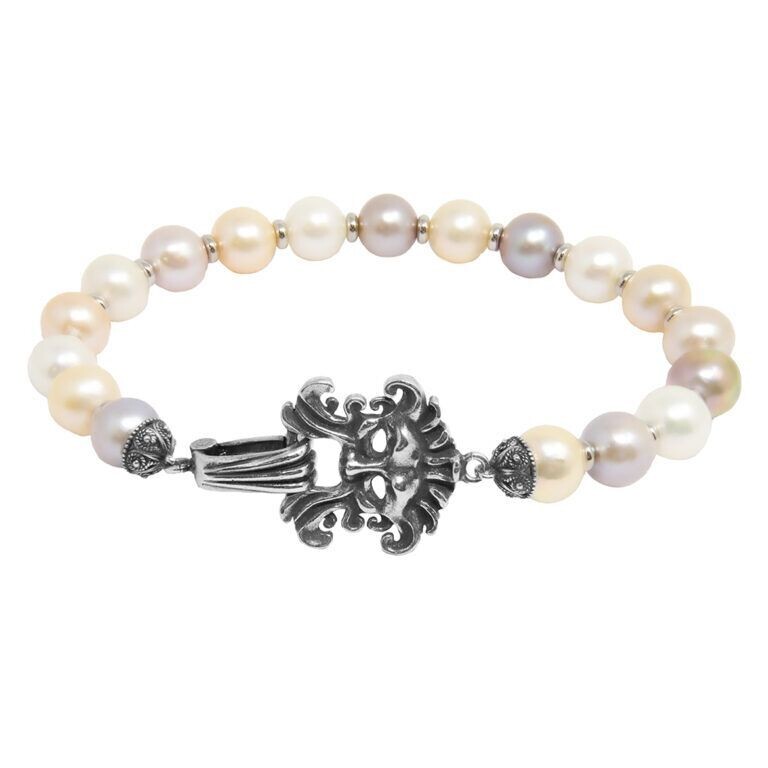 Bracciale di Perle Multicolor con Chiusura in Argento 925° – Linea Le Maschere