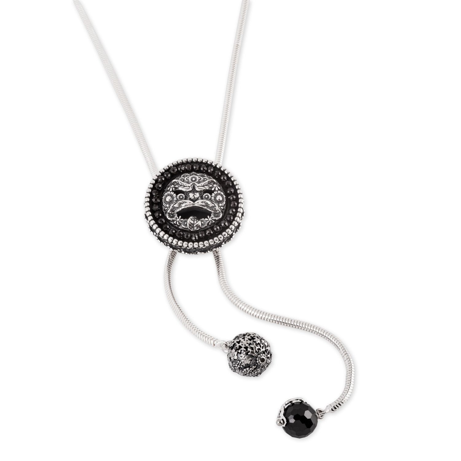 Collana Saliscendi con maschera dell'Arcimboldo e Cubic Zirconia neri
