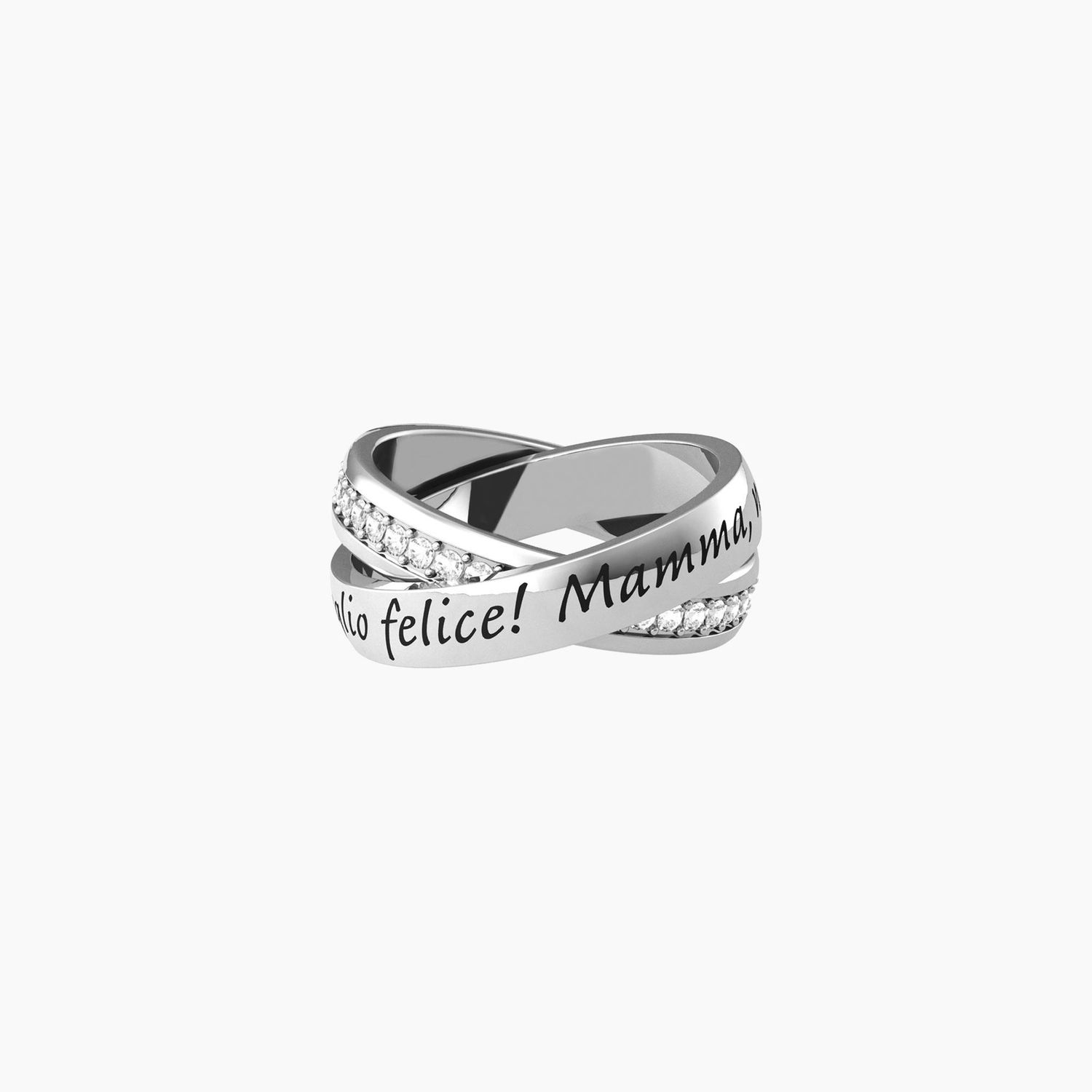 Anello Kidult mamma intrecciato con cristalli e frase MAMMA | FELICITÀ mis 9