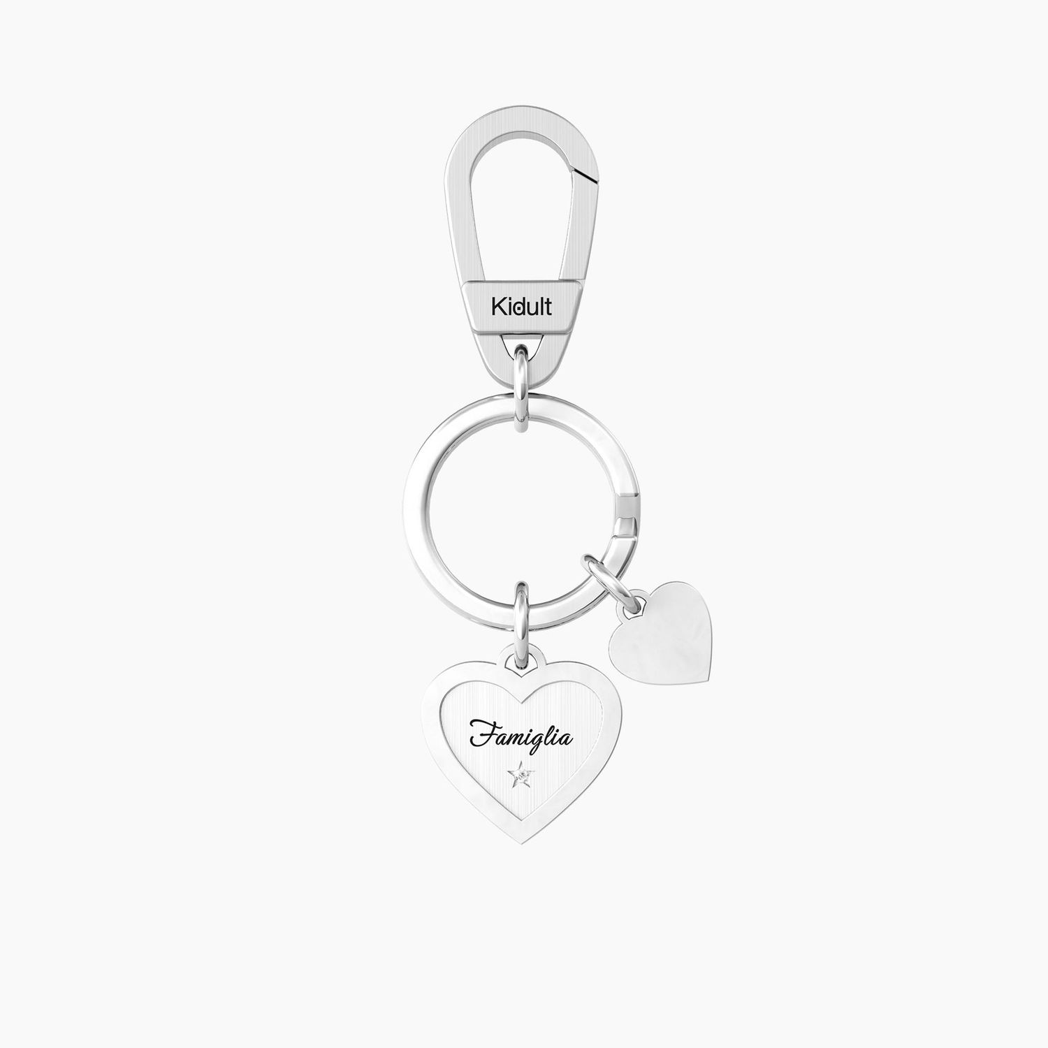 Portachiavi in acciaio con cuore e frase famiglia Famiglia Kidult
