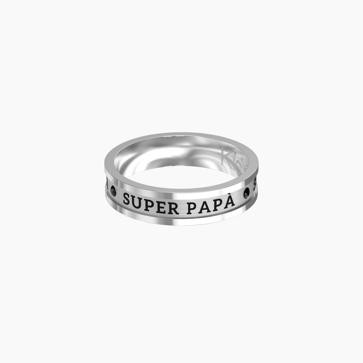 Anello Uomo Kidult  con cristallo nero -SUPER PAPÀ  mis 27