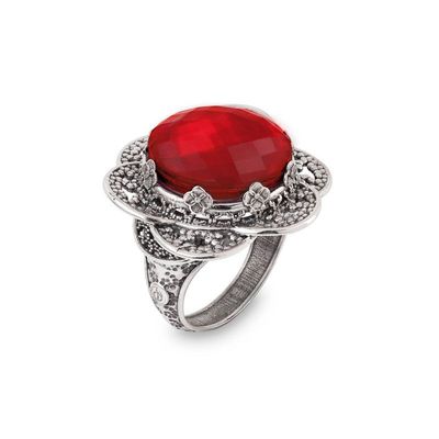 Anello ninfea aperta  (Anello in argento 925 e tripletta semi preziosa taglio cabochon sfaccettato)