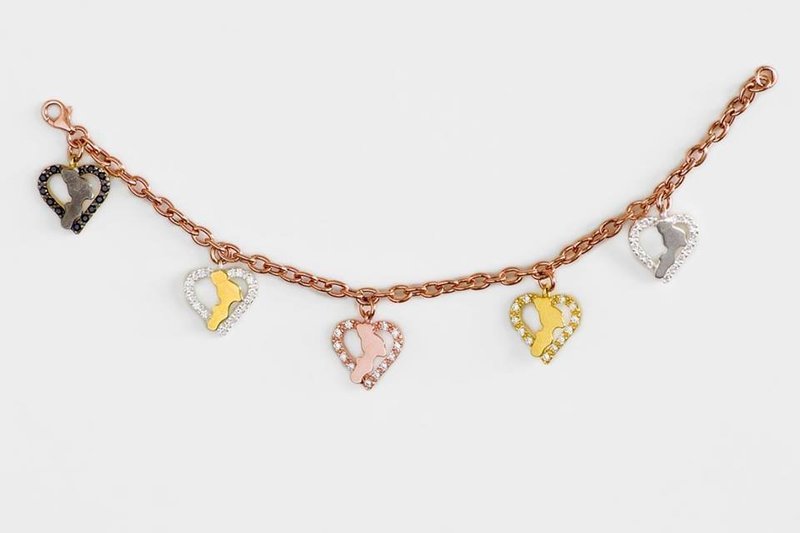 CALABRIA NEL CUORE, BRACCIALE  ARG. ROSE' COMPLETO DI 4 CIONDOLI