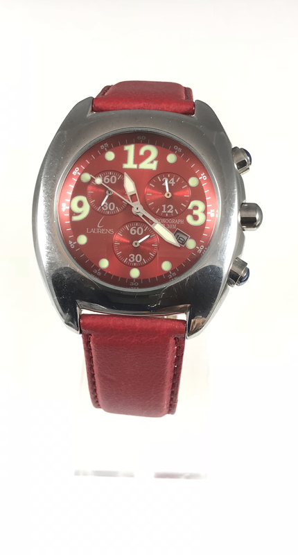 Orologio crono con datario fondo e cinturino rosso Orologio crono con datario fondo e cinturino rosso
