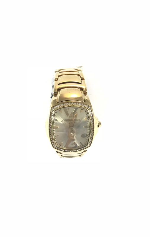 Orologio braccialato dorato con strads e cristallo a prisma Orologio braccialato dorato con strads e cristallo a prisma