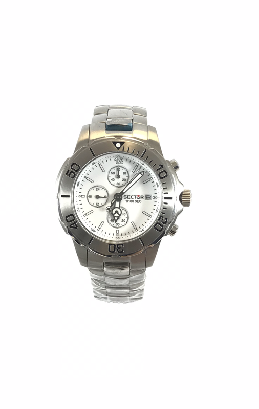 Orologio crono bianco con datario e fondello a vite Orologio crono bianco con datario e fondello a vite