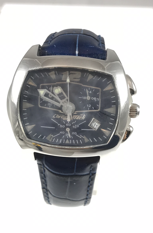 Orologio crono con datario fondo e cinturino blu