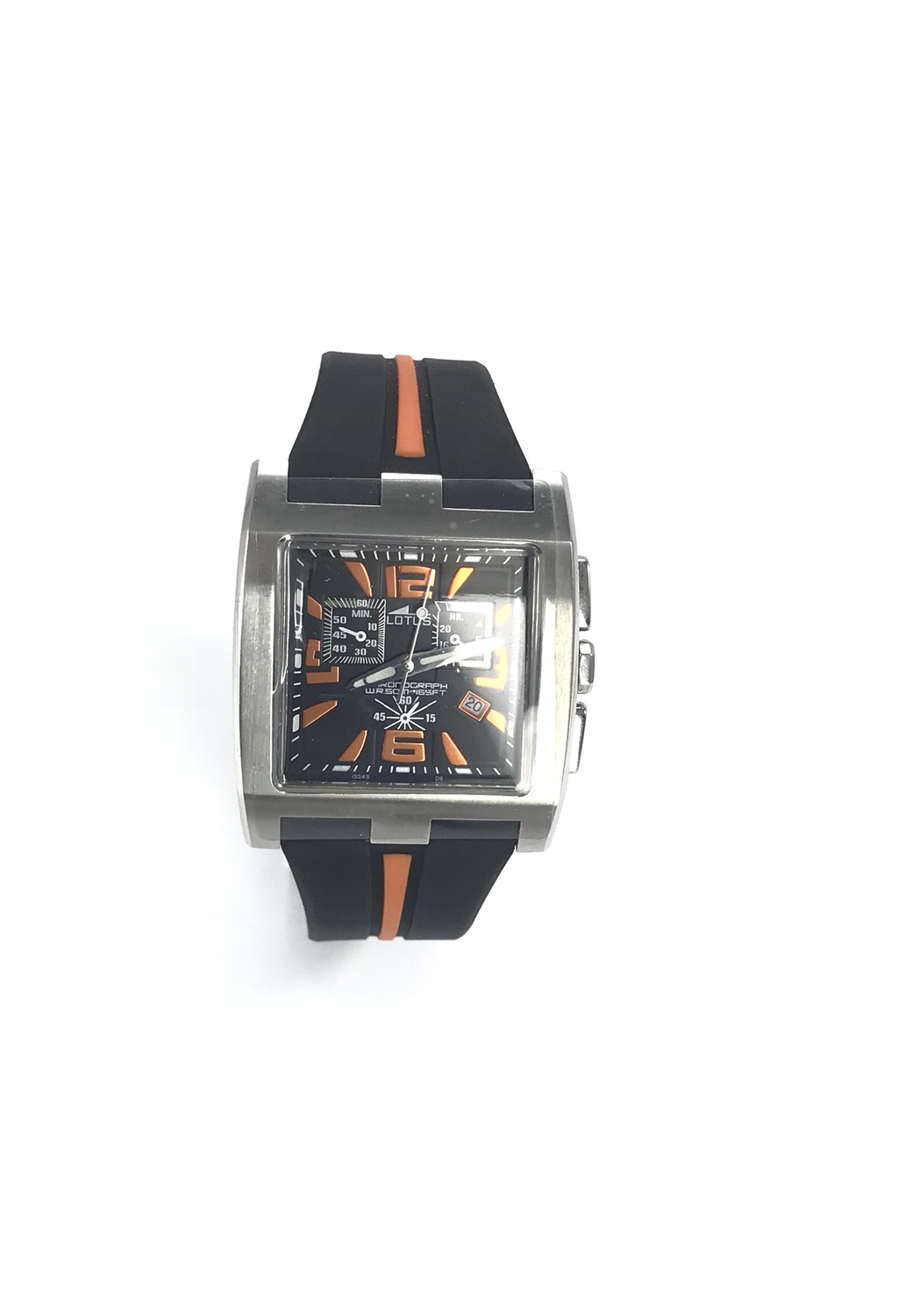 OROLOGIO CRONO UOMO CON DATARIO E CINTURINO IN GOMMA NERO E ARANCIO