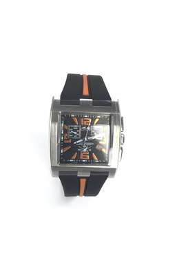OROLOGIO CRONO UOMO CON DATARIO E CINTURINO IN GOMMA NERO E ARANCIO
