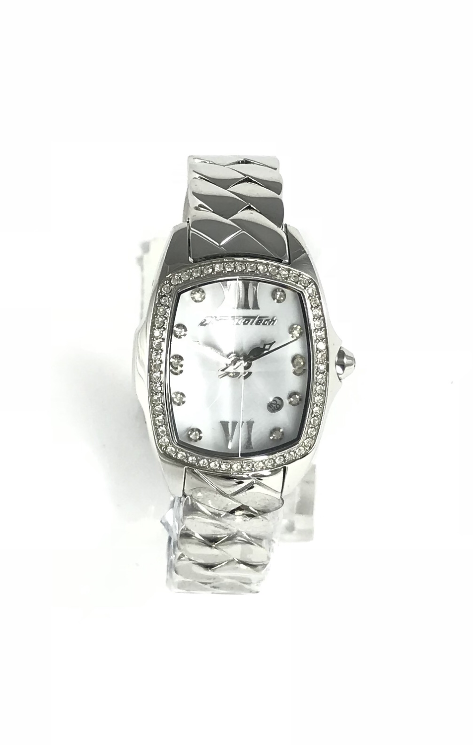 OROLOGIO DOLO TEMPO IN ACCIAIO CON CASSA E INDICI CON STRASS E QUADRANTE BIANCO