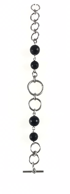 BRACCIALE ACCIAIO E SFERE IN AGATA NERA SFACCETTATE