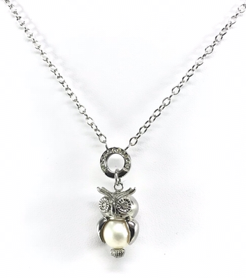 GIROCOLLO E GUFO PENDENTE CON PERLA NATURALE E ZIRCONI GIROCOLLO E GUFO PENDENTE CON PERLA NATURALE E ZIRCONI