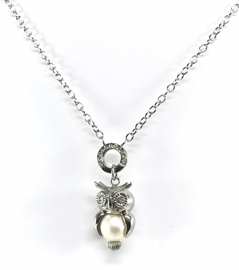 GIROCOLLO E GUFO PENDENTE CON PERLA NATURALE E ZIRCONI GIROCOLLO E GUFO PENDENTE CON PERLA NATURALE E ZIRCONI