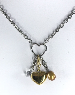 GIROCOLLO CON CUORE STILIZZATO PIÙ PERLA E CUORE A CIONDOLO RIMOVIBILE