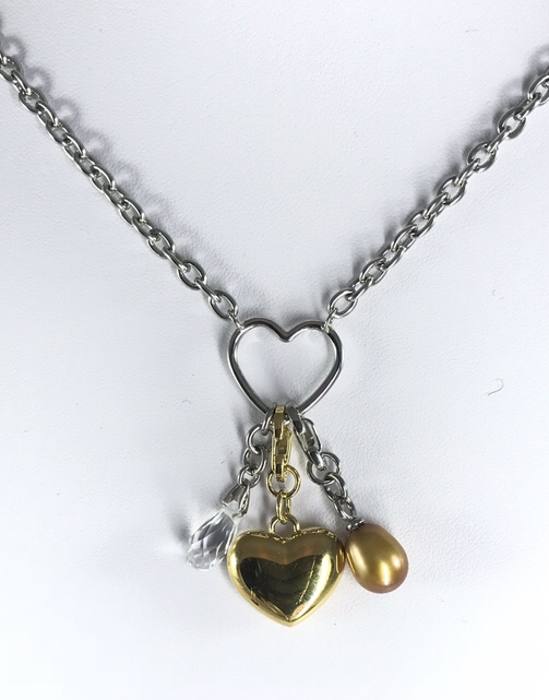 GIROCOLLO CON CUORE STILIZZATO PIÙ PERLA E CUORE A CIONDOLO RIMOVIBILE