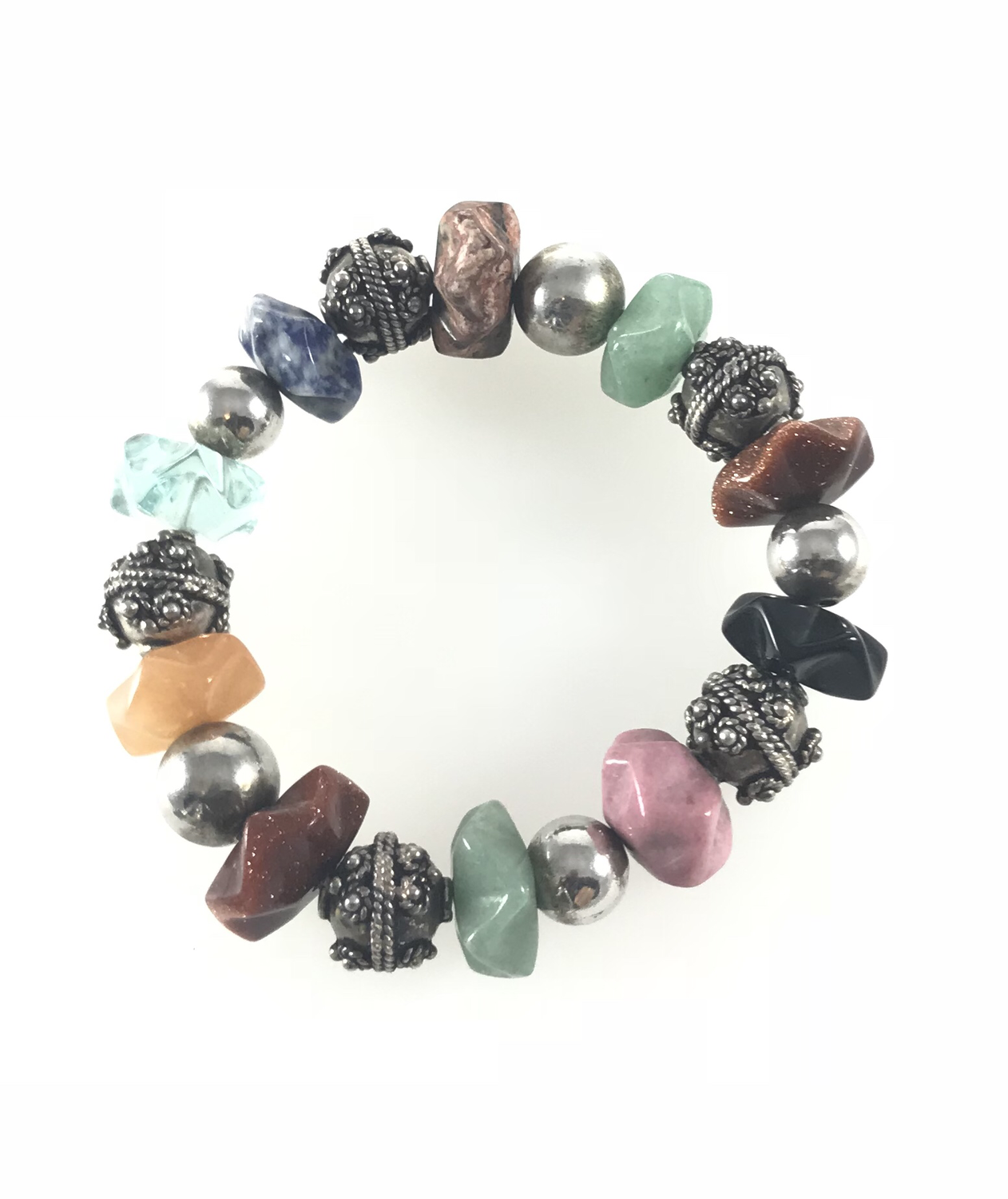 BRACCIALE ELASTICIZZATO CON PIETRE NATURALI COLORATE. Ref. BRPN01