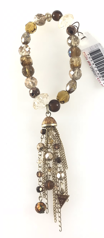 BRACCIALE GUESS JEW IN PIETRE SFACCETTATE E CIUFFO PENDENTE IN METALLO DORATO BRACCIALE GUESS JEW IN PIETRE SFACCETTATE E CIUFFO PENDENTE IN METALLO DORATO