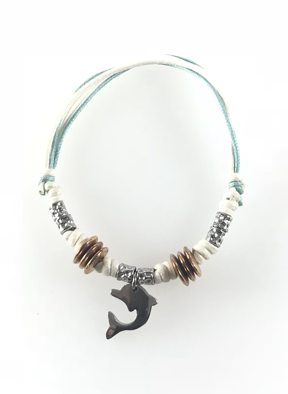 BRACCIALE IN CUOIO BIANCO E CIONDOLI IN ARGENTO BRACCIALE IN CUOIO BIANCO E CIONDOLI IN ARGENTO
