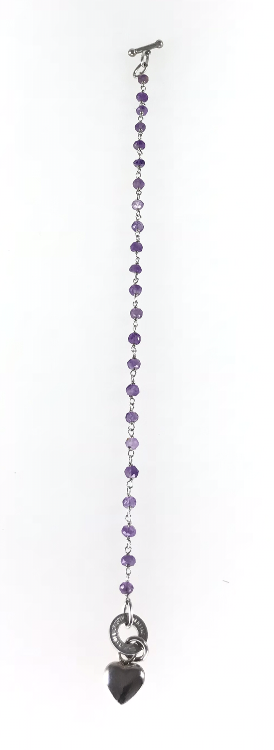 BRACCIALE IN ARGENTO CM19 CON AMETISTE E CIONDOLO A CUORE