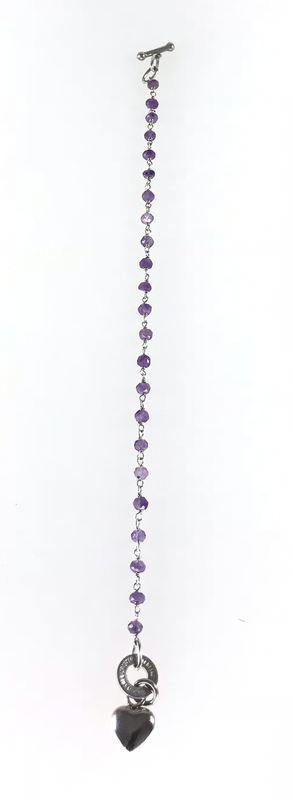 BRACCIALE IN ARGENTO CM19 CON AMETISTE E CIONDOLO A CUORE