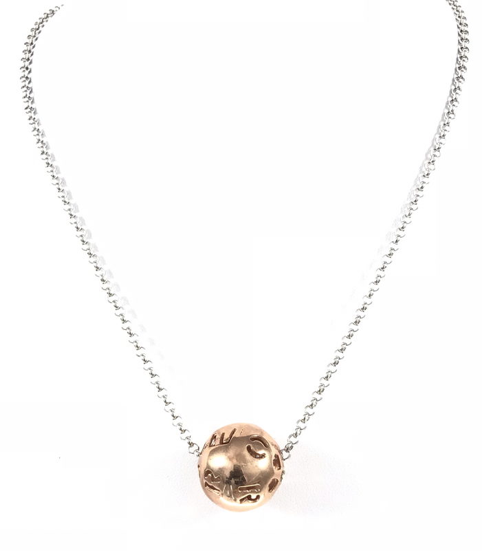 GIROCOLLO CM 45 IN ARGENTO E SFERA ROSÈ CON SCRITTA “ AMORE “. Ref.M1260
