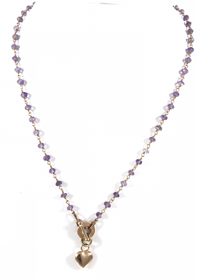 GIROCOLLO CM45 IN ARGENTO E AMETISTE CON CUORE PENDENTE GIROCOLLO CM45 IN ARGENTO E AMETISTE CON CUORE PENDENTE