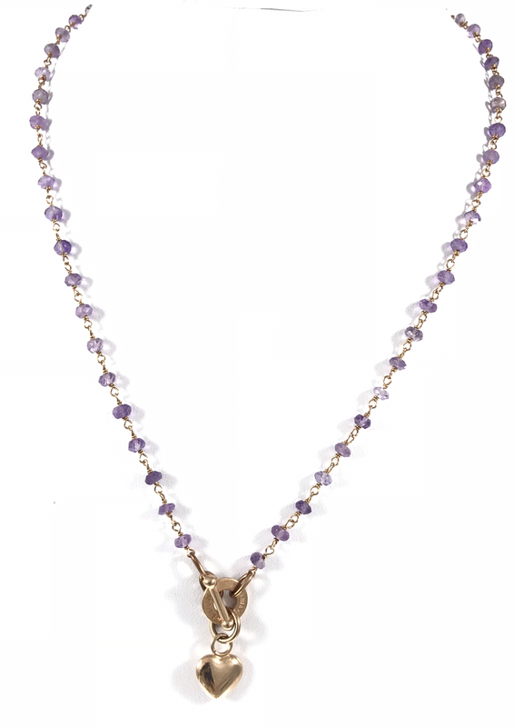 GIROCOLLO CM45 IN ARGENTO E AMETISTE CON CUORE PENDENTE GIROCOLLO CM45 IN ARGENTO E AMETISTE CON CUORE PENDENTE