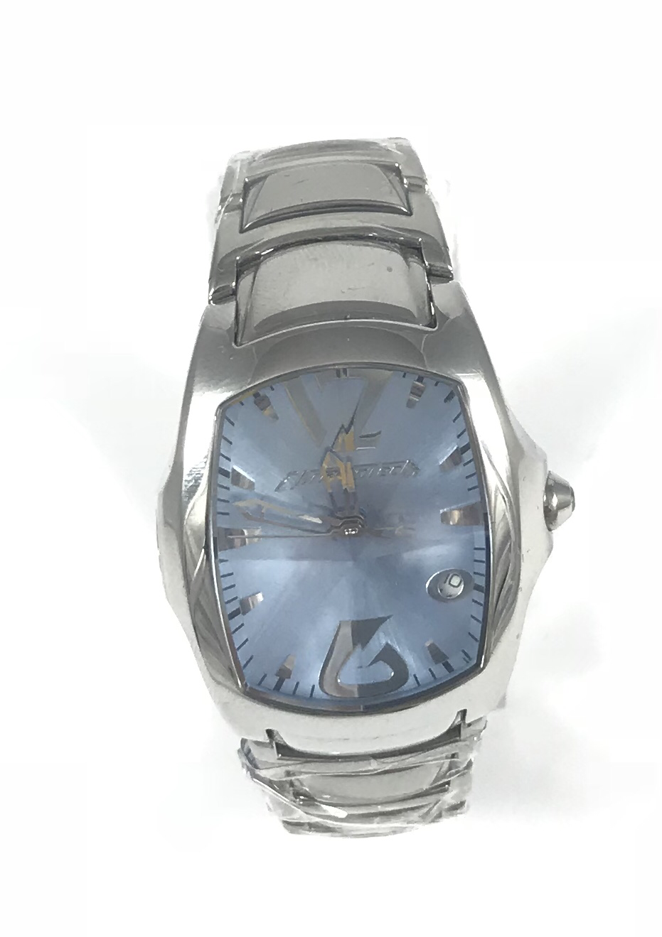 OROLOGIO SOLO TEMPO, BRACCIALATO CON QUADRANTE AZZURRO, DATARIO 