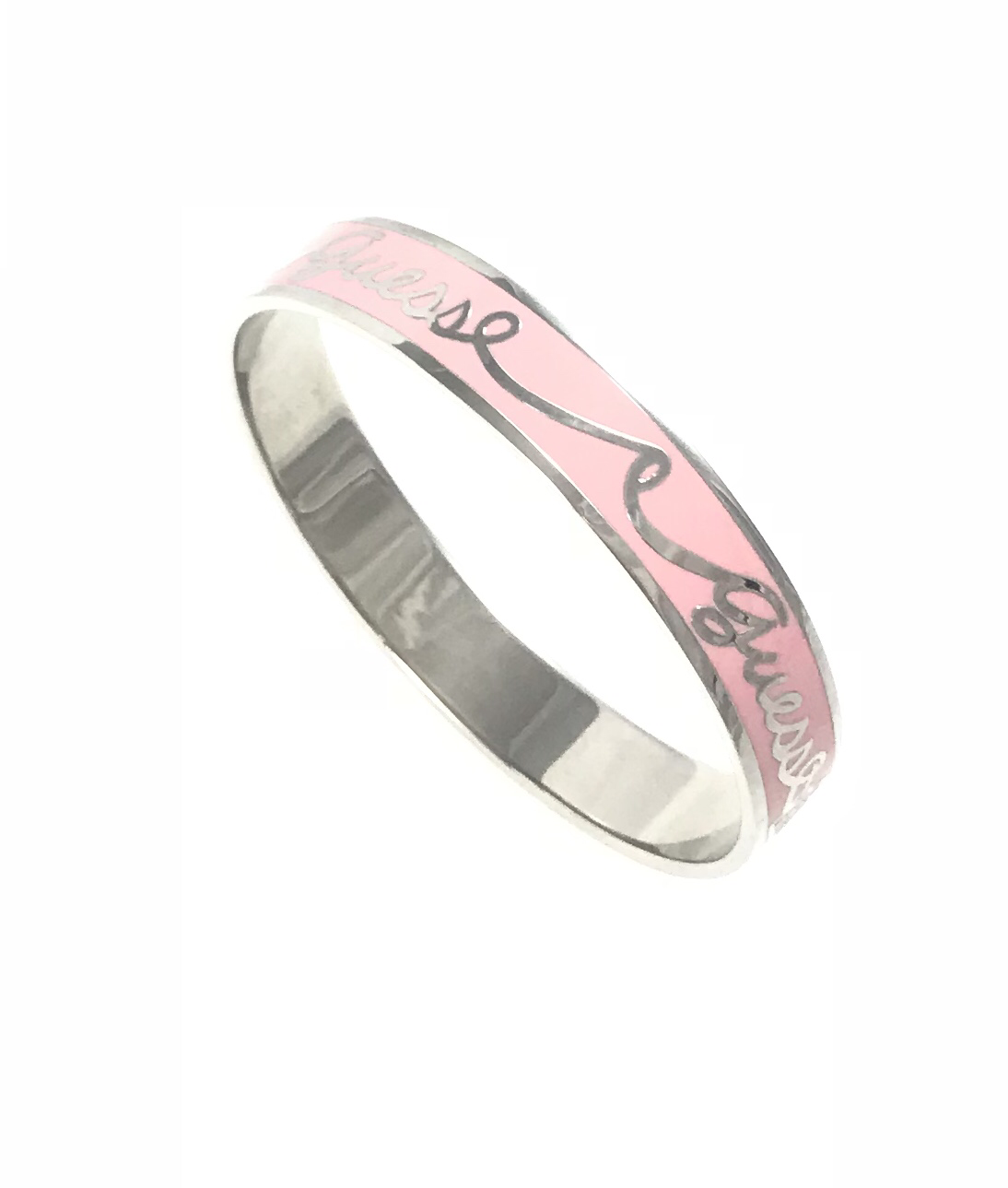BRACCIALE RIGIDO CON SMALTO ROSA E LOGO
