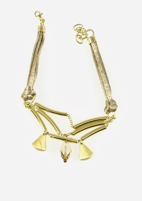 BRACCIALE BRONZO GIALLO CON LACCI IN SETA E PIETRE SFACCETTATE