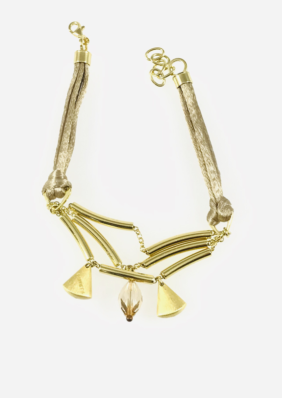 BRACCIALE BRONZO GIALLO CON LACCI IN SETA E PIETRE SFACCETTATE