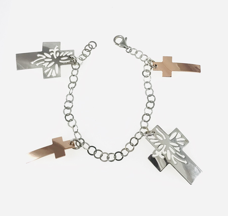 BRACCIALE CON CROCI ARG. 925 ROSÈ