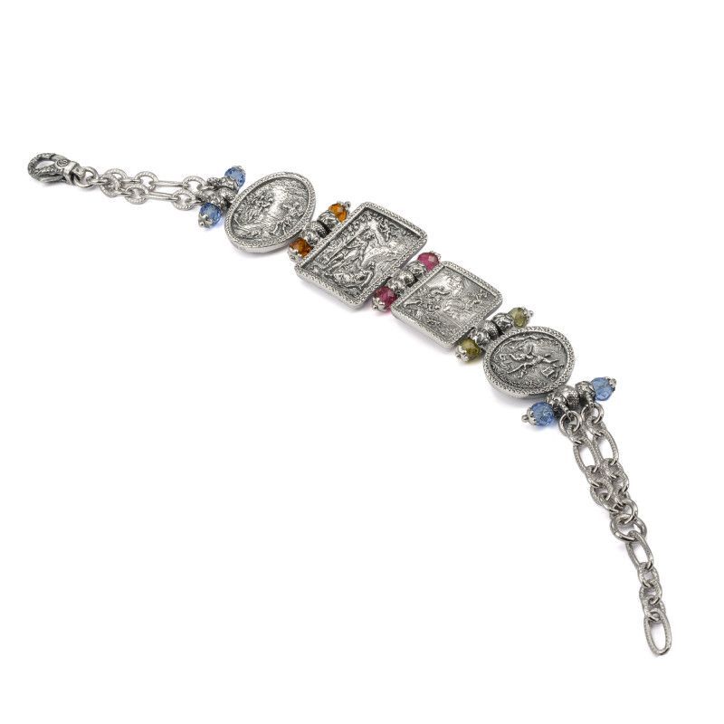 Bracciale argento brunito quattro stagioni con zirconia sfaccettata multicolor