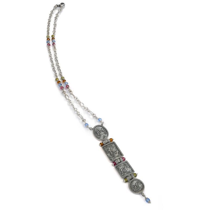 Collana argento brunito quattro stagioni con zirconia sfaccettata multicolor