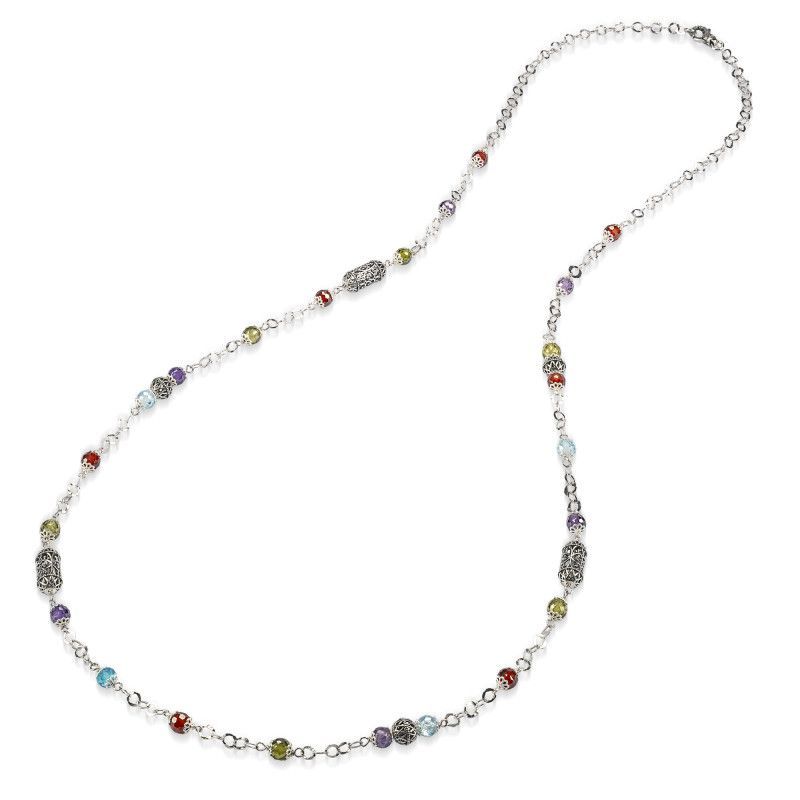 Collana lunga argento brunito con zirconia sfaccettata multicolor Collana lunga argento brunito con zirconia sfaccettata multicolor