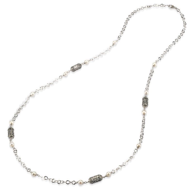 Collana lunga argento brunito con Lanterne e perle Collana lunga argento brunito con Lanterne e perle