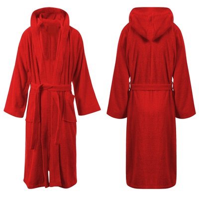 Red Hooded/ Terry Cloth Bathrobe