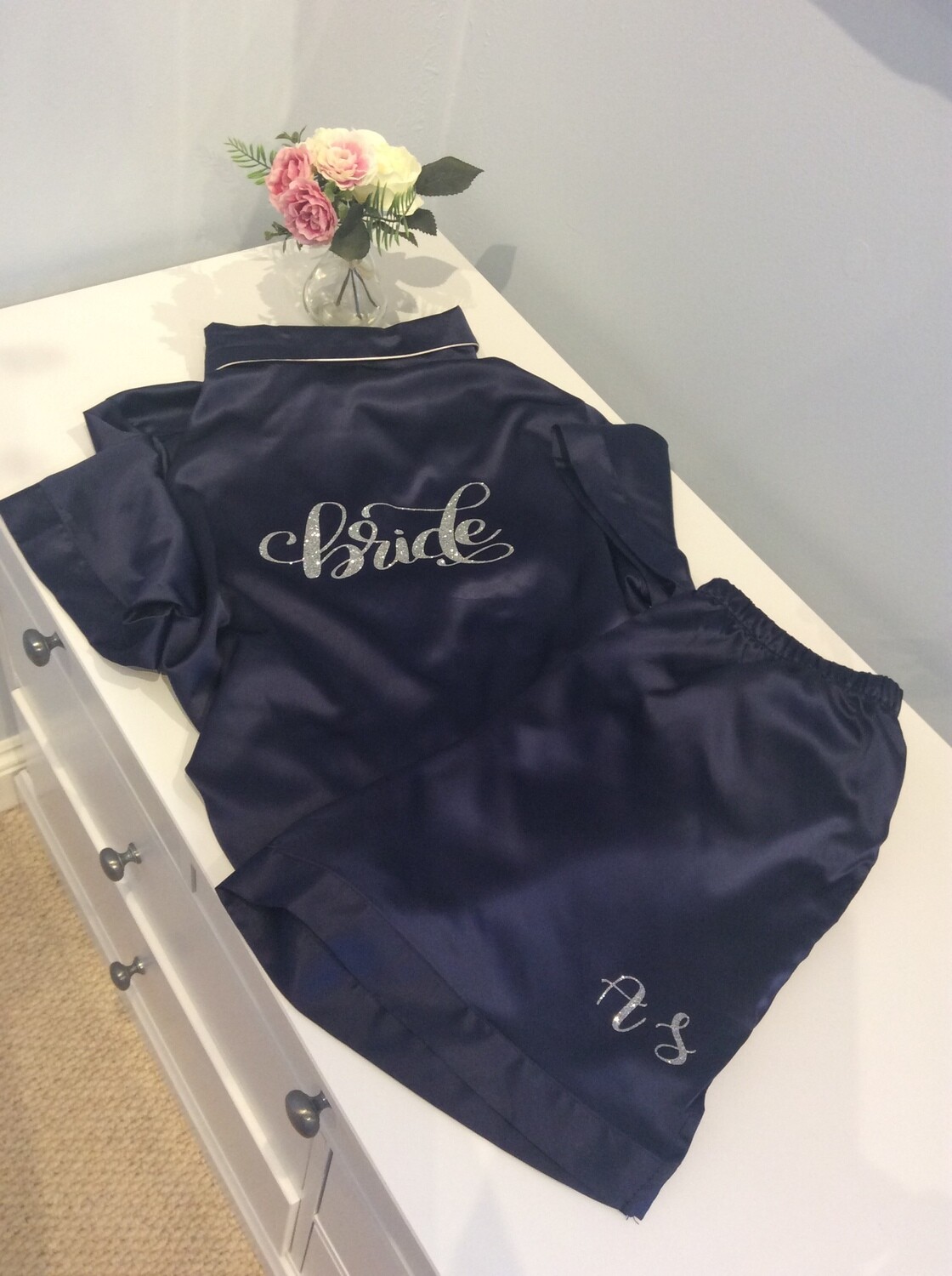 Personalised matte satin PJ short set